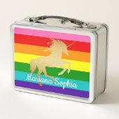 Rainbow Stripe Faux Gold Eenhoorn Naam Kinder (Achterkant)