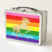 Rainbow Stripe Faux Gold Eenhoorn Naam Kinder (Voorkant)