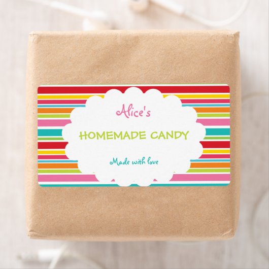 Rainbow Stripe gepersonaliseerd zelfgemaakt Snoep Etiket (Insitu)