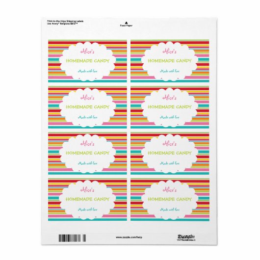 Rainbow Stripe gepersonaliseerd zelfgemaakt Snoep Etiket (Full Sheet)