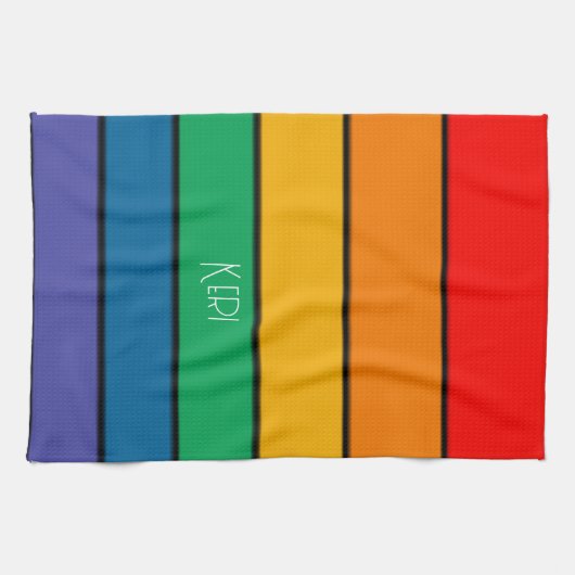 Rainbow Stripe Pride Vlag LGBTQ Monogram - Naam Theedoek (Horizontaal)