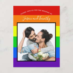 Rainbow Striped Couple Photo Wedding Invitation Briefkaart