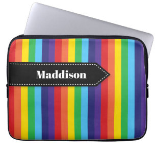 Rainbow Striped Electronics Sleeve met naam