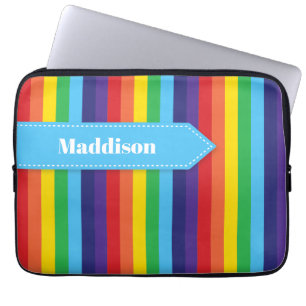Rainbow Striped Electronics Sleeve met naam
