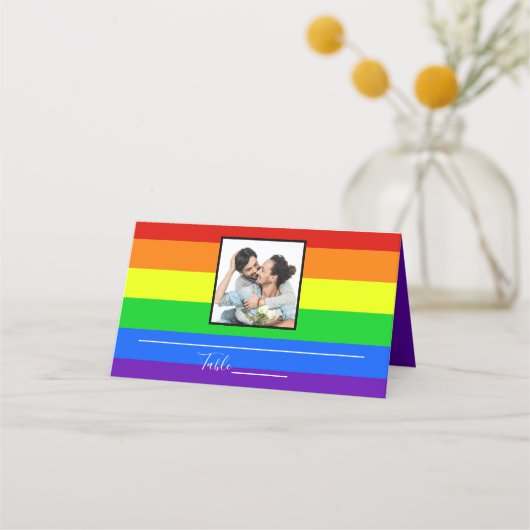 Rainbow Striped Gay Pride Couple Weduwfoto (Voorkant)