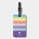 Rainbow Striped Monogram Heart Bagagelabel (Voorkant verticaal)