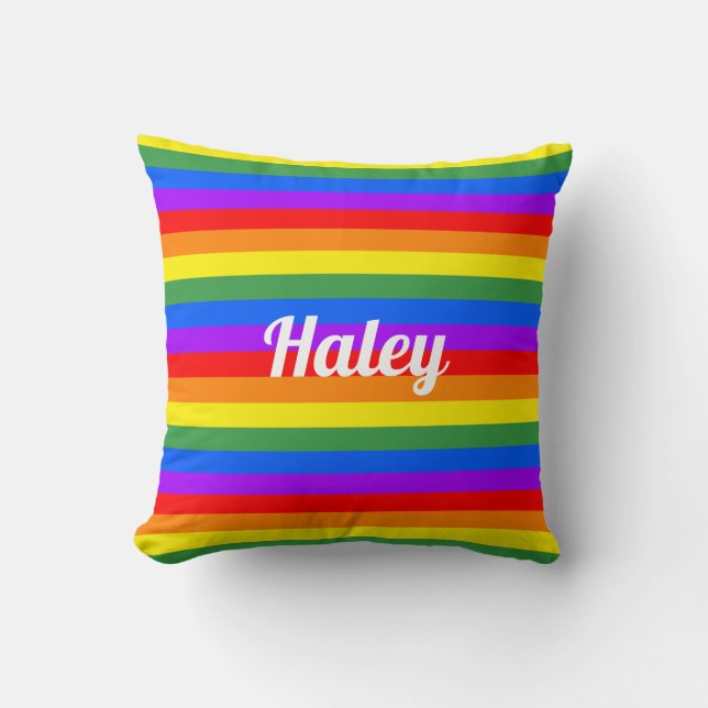 Rainbow Stripes aangepaste naam Sierkussen (Voorkant)