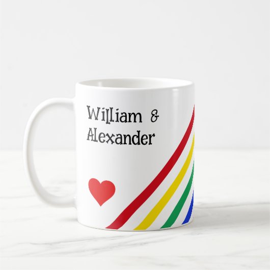Rainbow Stripes Coeurs Noms Customisés Love Mug (Gauche)