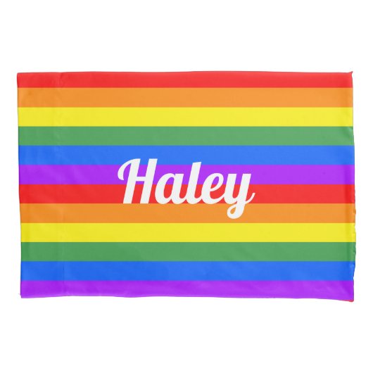 Rainbow Stripes Custom Naam Kussen Hoesje Kussensloop (Voorkant)