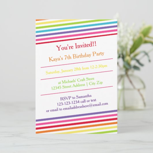 Rainbow Stripes fête d'anniversaire - Invitation (Debout devant)