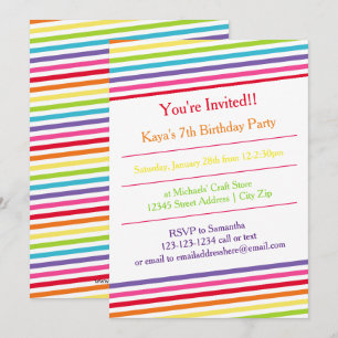Rainbow Stripes fête d'anniversaire - Invitation