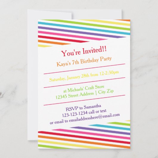 Rainbow Stripes fête d'anniversaire - Invitation (Devant)