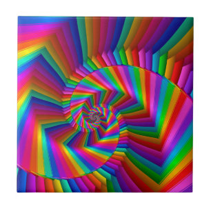 Rainbow Stripes Fractal Spiral Tile Tegeltje
