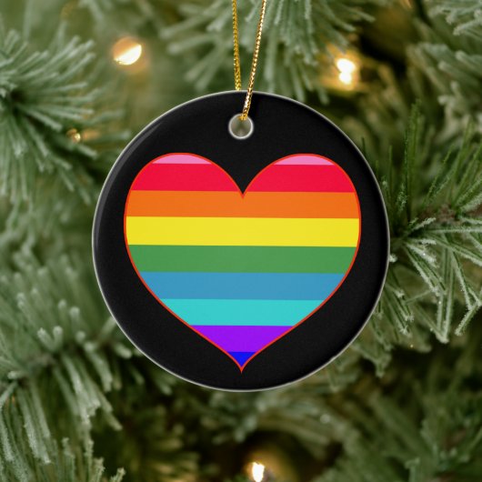 Rainbow Stripes Heart Keramisch Ornament (Boom)