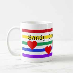 Rainbow Stripes Hearts First Names aanpassen Koffiemok