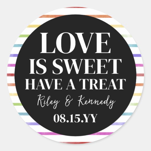 Rainbow Stripes Liefde Is LGBT Huwelijksgunst Ronde Sticker (Voorkant)