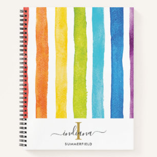 Rainbow Stripes Monogram Script Naam Notitieboek