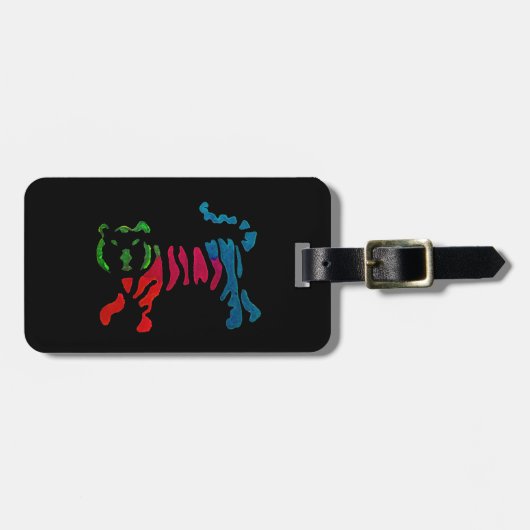 Rainbow stripey tijgerkunst bagagelabel (Voorkant horizontaal)