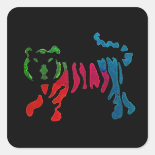 Rainbow stripey tijgerkunst vierkante sticker