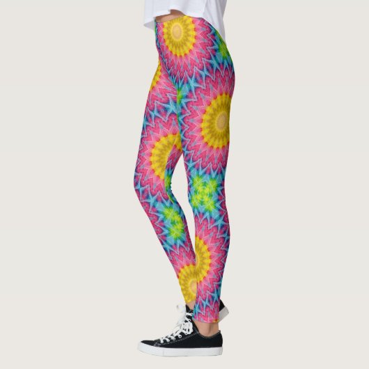 Rainbow Stropdas-Dye Mandala met levendige symmetr Leggings (Links)
