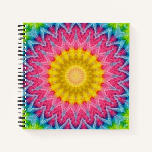 Rainbow Stropdas-Dye Mandala met levendige symmetr Notitieboek (Voorkant)