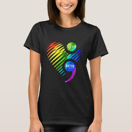 Rainbow Suicide Prevention Awareness Heart T-shirt (Voorkant)