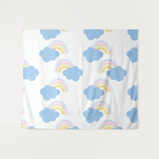 Rainbow Summer Clouds Pastel Scribble Doodle Wandkleed (Voorkant (horizontaal))