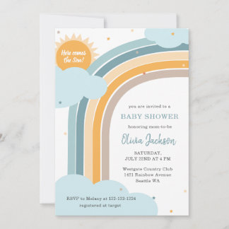 Rainbow, Sun and Clouds Baby shower invitation Kaart