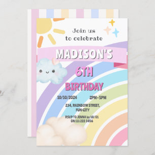 Rainbow Sun Cloud Kinder meisje Schattige Kawaii V Kaart