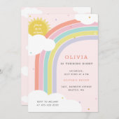 Rainbow, Sun en Clouds Kind, verjaardag Roze1 Kaart (Voorkant / Achterkant)