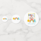 Rainbow Sun First Birthday Foto Confetti (Achterkanten)