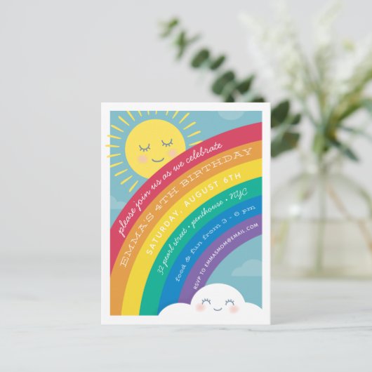 Rainbow Sun Happy Cloud Invitation d'anniversaire (Debout devant)