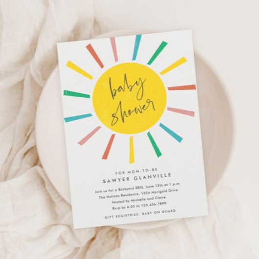 Rainbow Sun Script Modern Baby shower Kaart