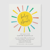 Rainbow Sun Script Modern Baby shower Magnetische Uitnodiging (Voorkant)