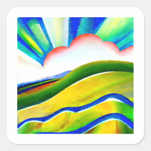 Rainbow Sunburst Landscape Vierkante Sticker
