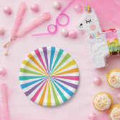Rainbow Sunburst Papieren Bordje (Feest)