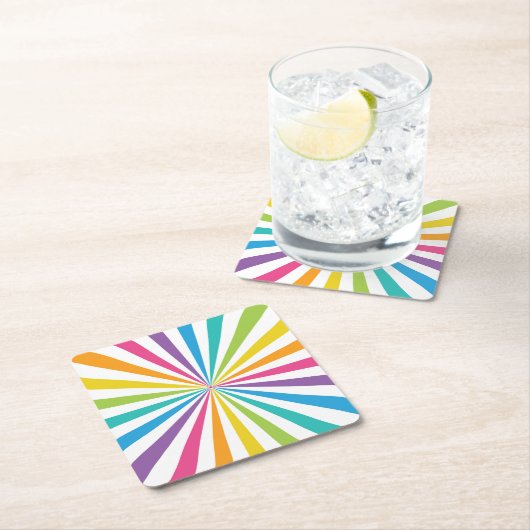 Rainbow Sunburst Vierkante Kartonnen Onderzetter (Insitu)
