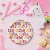 Rainbow & Suns Pattern 1st Birthday Waterverf Papieren Bordje (Feest)