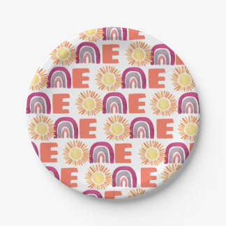 Rainbow & Suns Pattern 1st Birthday Waterverf Papieren Bordje