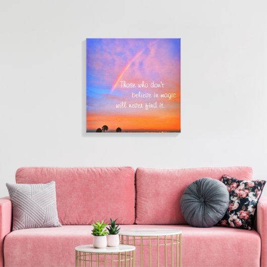 Rainbow Sunset Clouds Photo Believe in Magic Quote Canvas Afdruk (Insitu (Woonkamer))