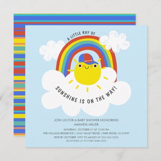 Rainbow Sunshine Boys Baby shower Invitation (Devant / Derrière)