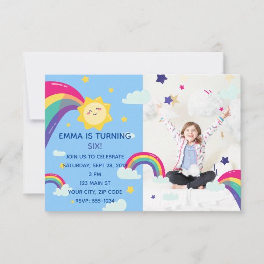 Rainbow Sunshine Fun Birthday Invitation Kaart (Voorkant)