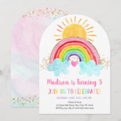 Rainbow Sunshine Pink Gold Birthday Kaart (Voorkant / Achterkant)