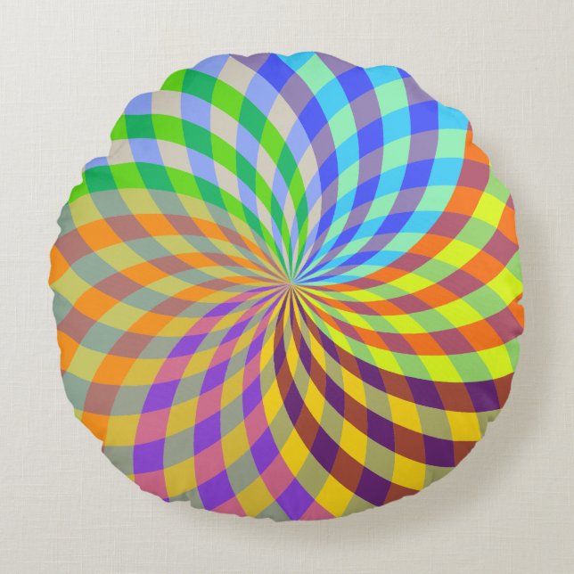 Rainbow Swirl Abstract Rond Kussen (Voorkant)