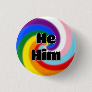 Rainbow Swirl Pronoun Pin (He/Him) Ronde Button 3,2 Cm