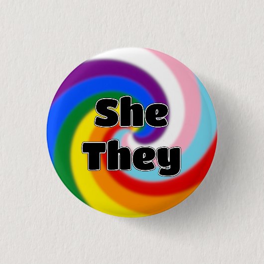 Rainbow Swirl Pronoun Pin (Zij/Zij) Ronde Button 3,2 Cm (Voorkant)