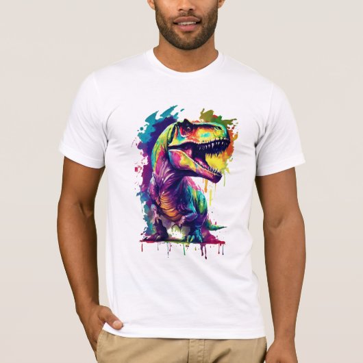 Rainbow T-Rex Dinosaurus Digitale Kunst T-shirt On (Voorkant)