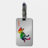 Rainbow T rex Funny Fossil met Jouw naam Bagagelabel (Achterkant verticaal)