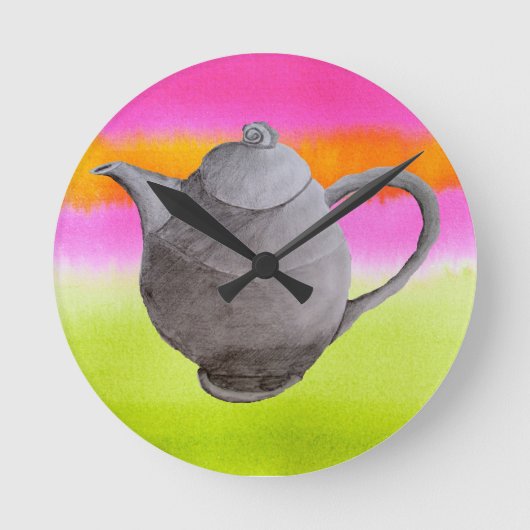 Rainbow Teapot arty tea party Ronde Klok (Voorkant)