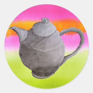 Rainbow Teapot arty tea party Ronde Sticker